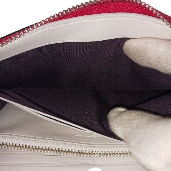 Coach Red Lips White Leather Accordion Zip Around Long Wallet - Picture 12 of 12
